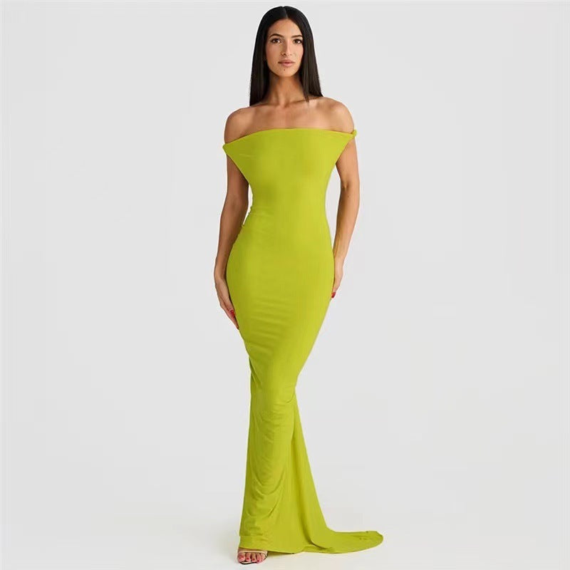 amaya green dress Amaya Strapless Chiffon Maxi Dress / Green Fluid Reverie Print | MESHKI main image 1
