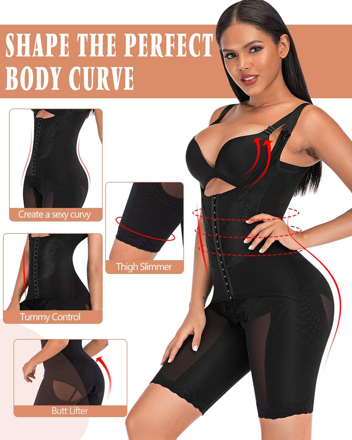 Women'S Body Shaper Waist Cincher Underbust Corset Bodysuit Shapewear,Black,Xl/Waitline:34"-36";Hipline:42"-45"