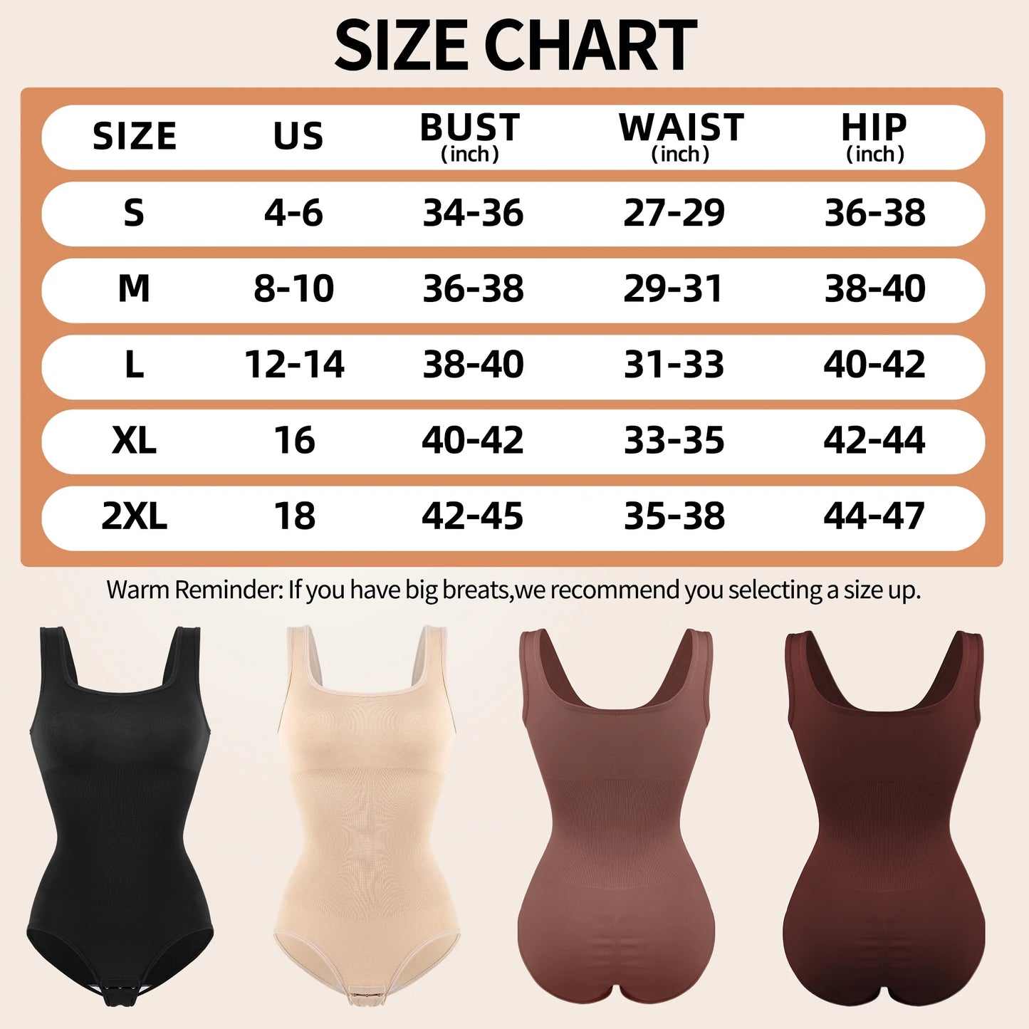 Womens' Waist Trainer Seamless Square Neck Tummy Control Shapewear Bodysuit