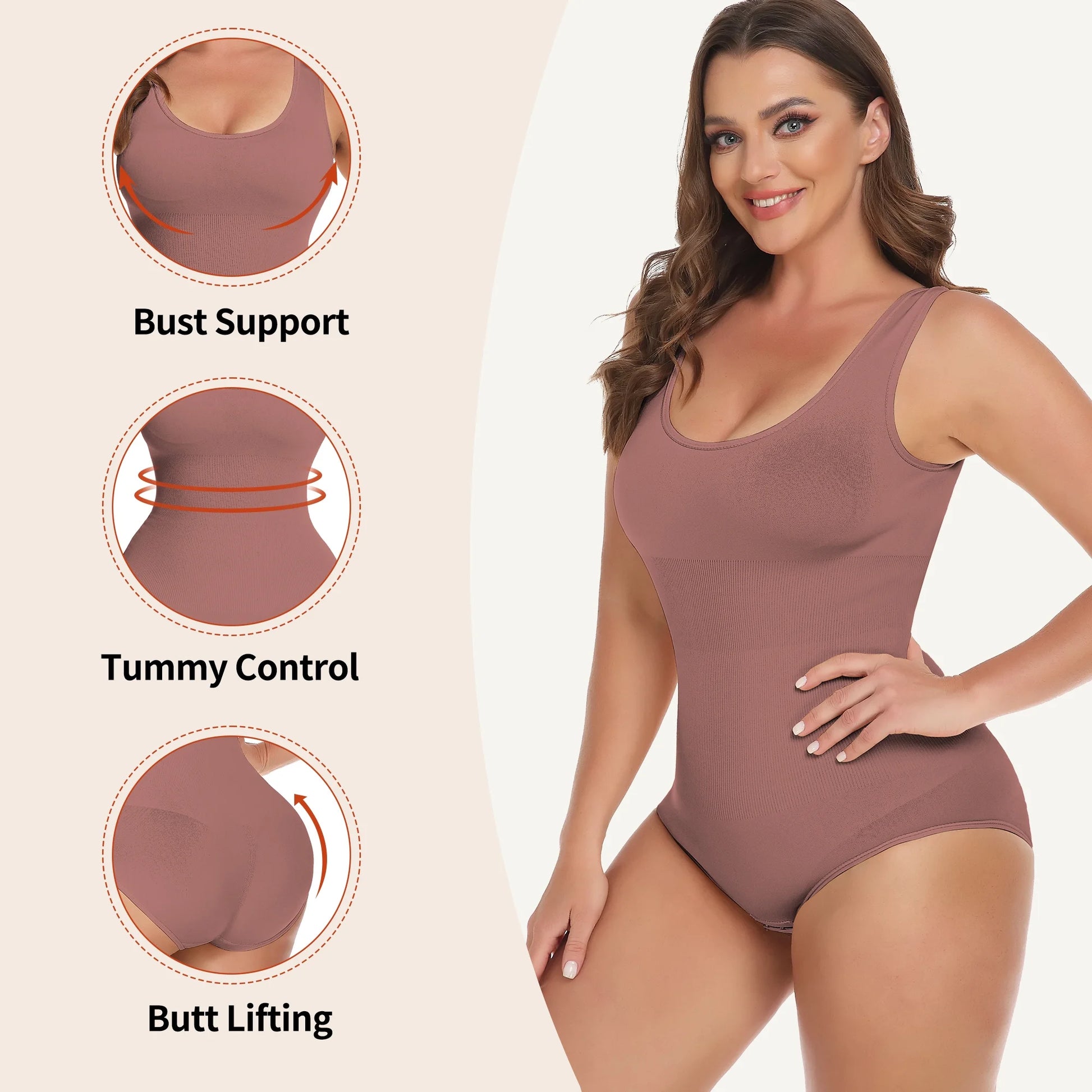 Womens' Waist Trainer Seamless Square Neck Tummy Control Shapewear Bodysuit